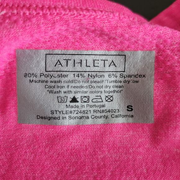 Athleta Fastest Track Short Sleeve Shirt Hot Pink Stretch Running Women Small - Picture 10 of 10
